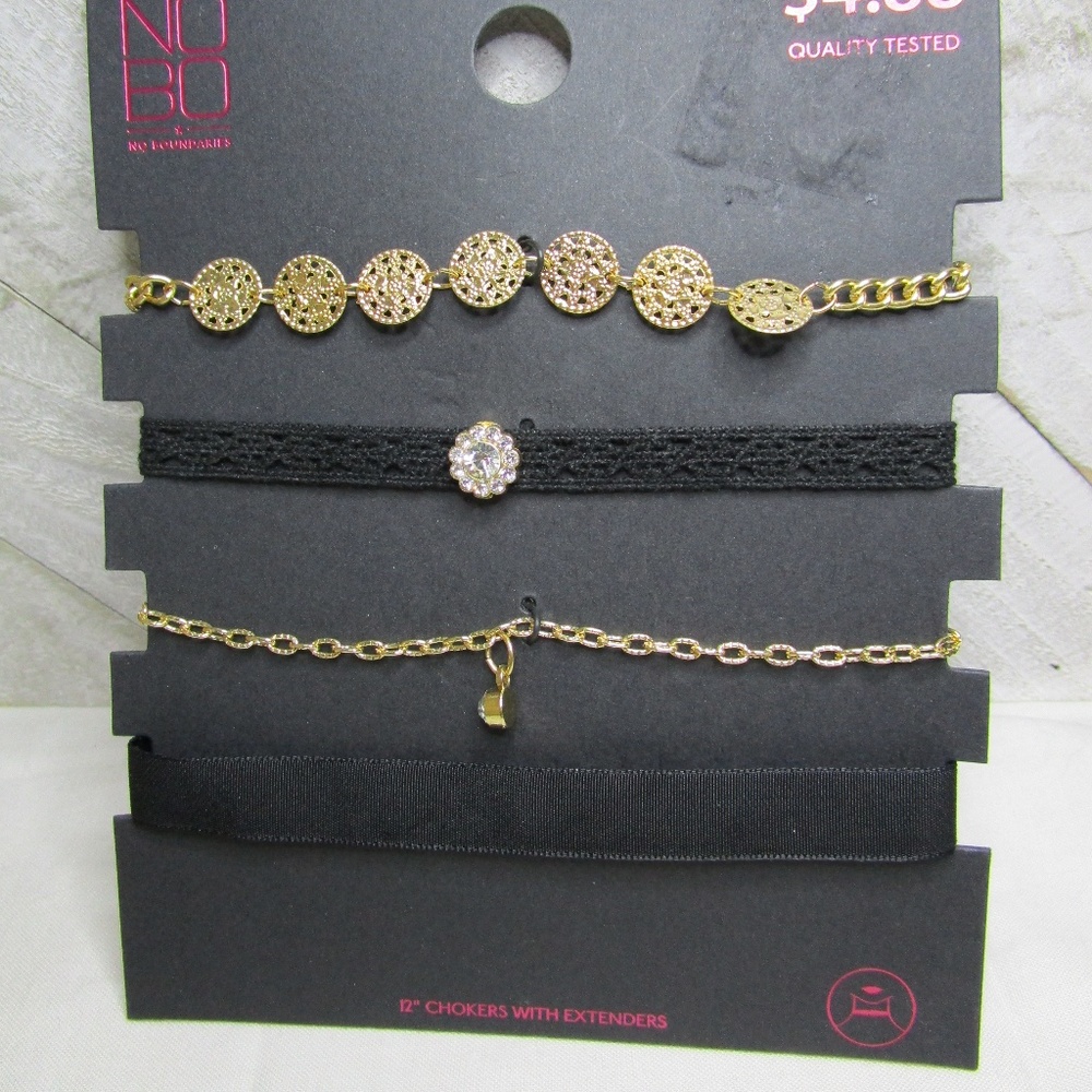 5/$15 - Set of Four Black and Gold Chokers